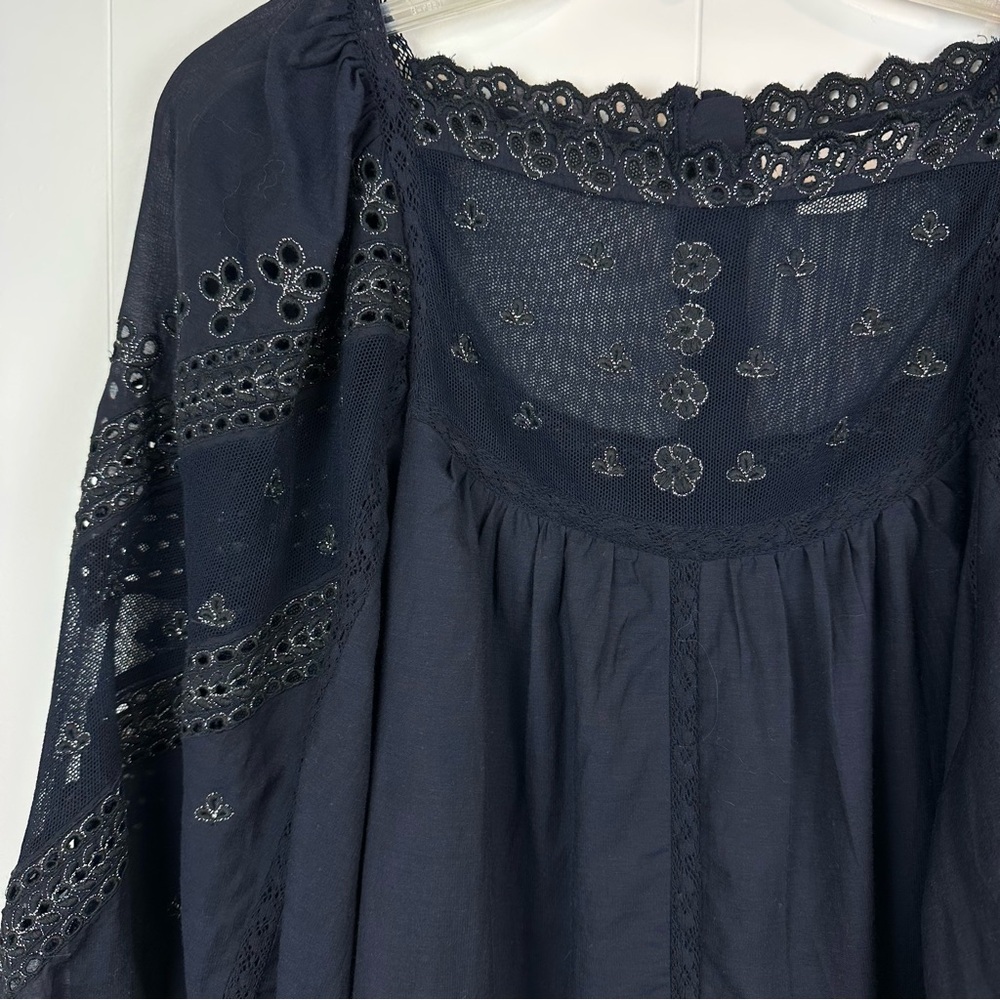 Anthropologie Jaslyn Embroidered Peasant Top Navy Size S - Picture 3 of 15
